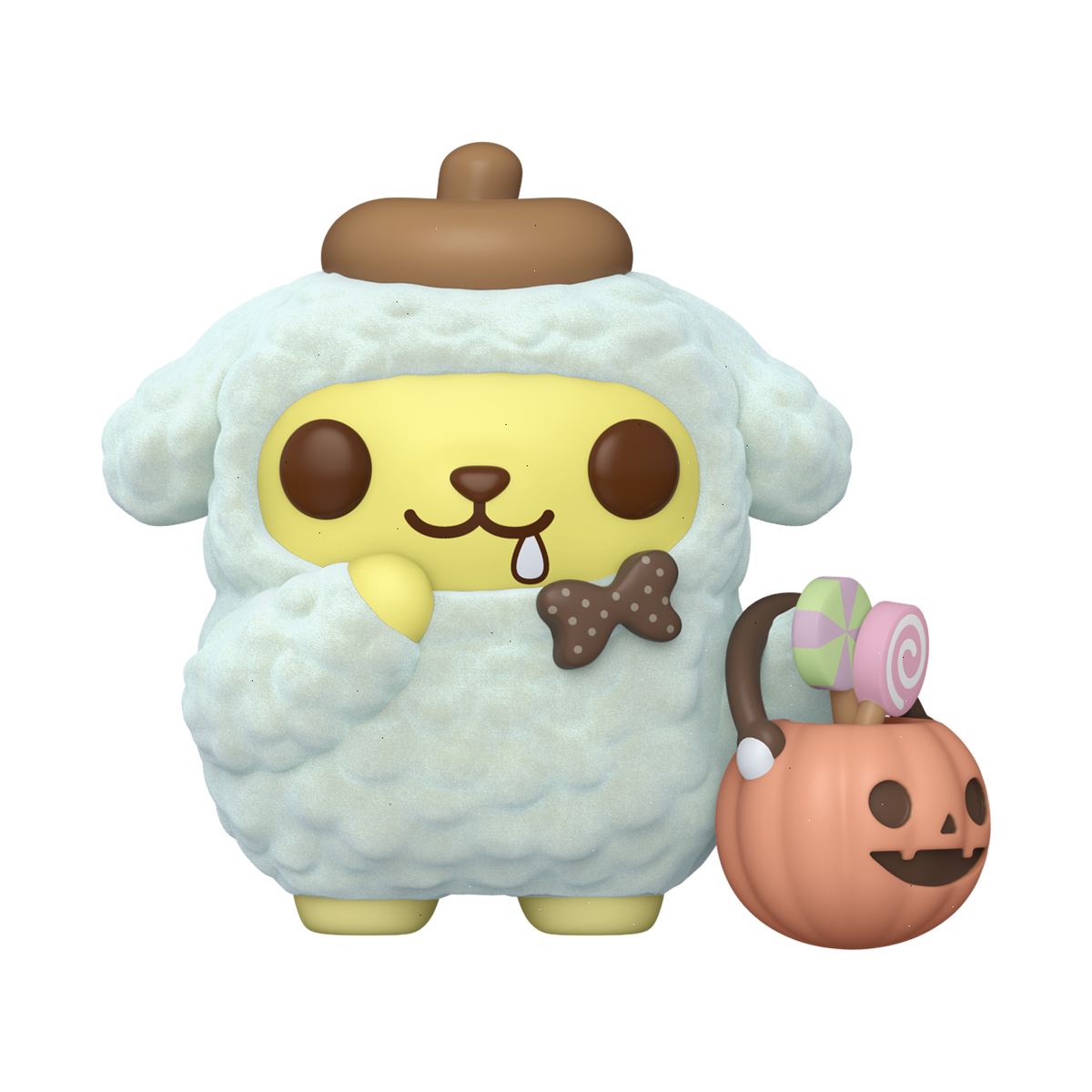 pop! pompompurin with pumpkin bucket (flocked)