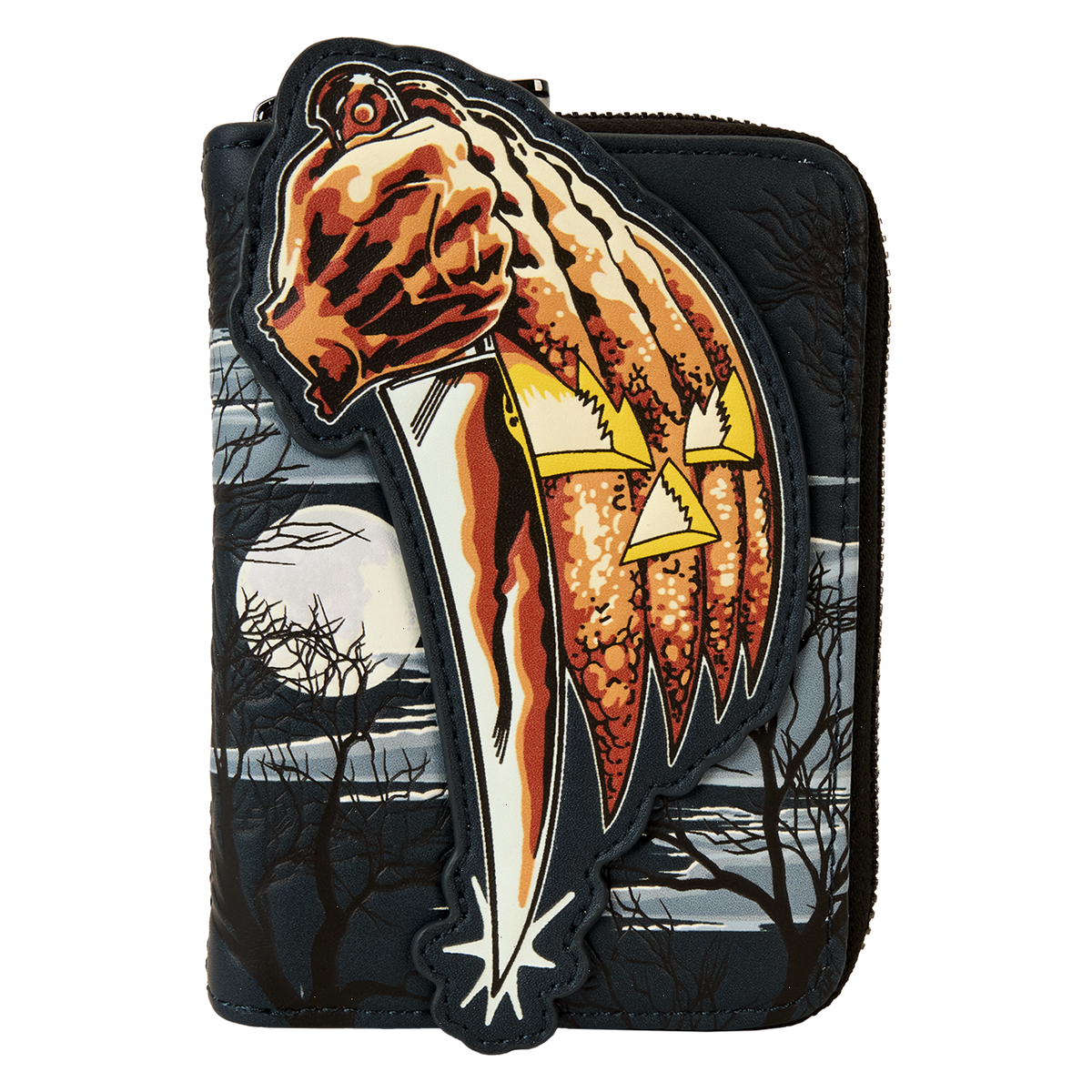 halloween michael myers jack-o'-lantern glow zip around wallet