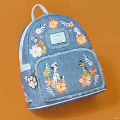 disney dogs & cats floral faux denim fringe mini backpack