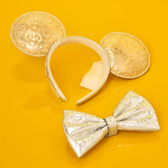 minnie mouse exclusive metallic gold & silver quilted ear headband