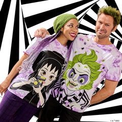 beetlejuice & lydia deetz reversible tie-dye unisex tee