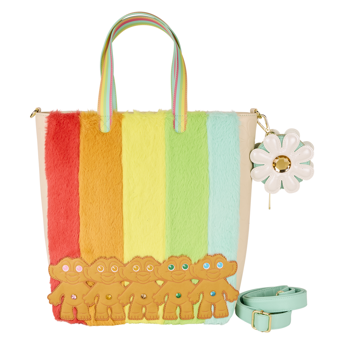 classic trolls plush glitter tote crossbody bag with coin bag