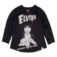 elvira, mistress of the dark glow unisex raglan tee
