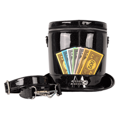 monopoly 90th anniversary top hat glitter figural crossbody bag
