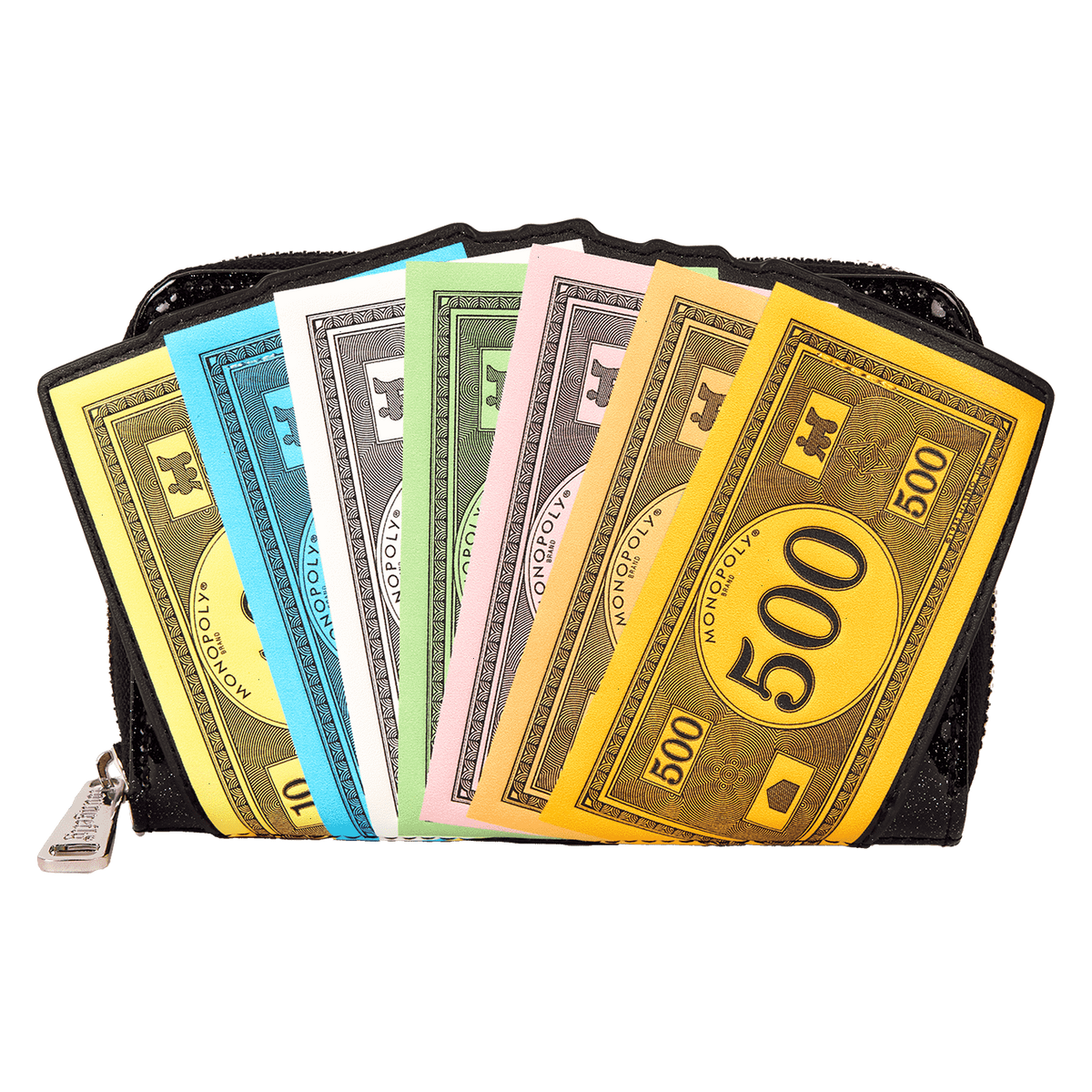 monopoly 90th anniversary money glitter zip around wallet
