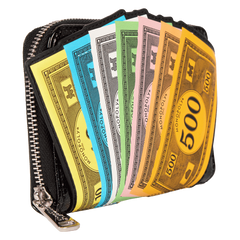 monopoly 90th anniversary money glitter zip around wallet