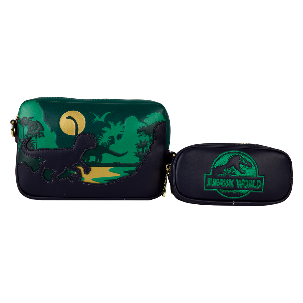 jurassic world jungle dinosaur silhouette sling crossbody bag with coin bag