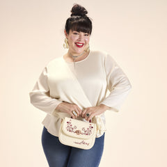 loungefly cream & red floral crossbody bag
