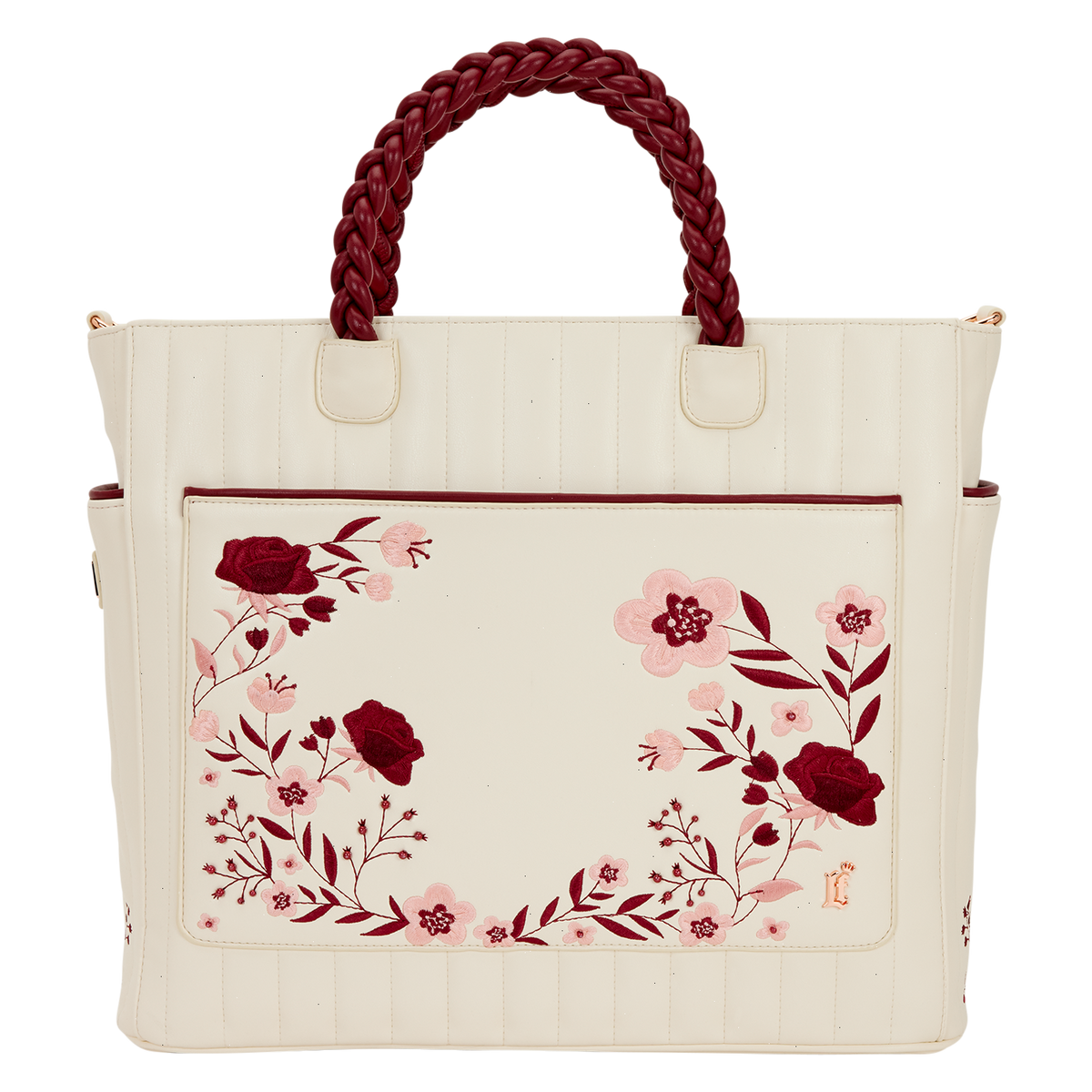 loungefly cream & red floral convertible backpack and tote crossbody bag
