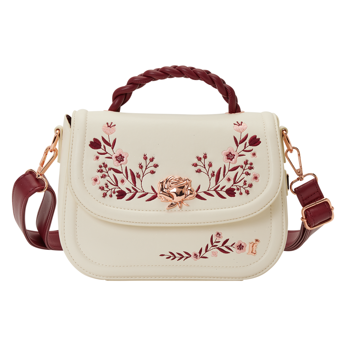 loungefly cream & red floral crossbody bag