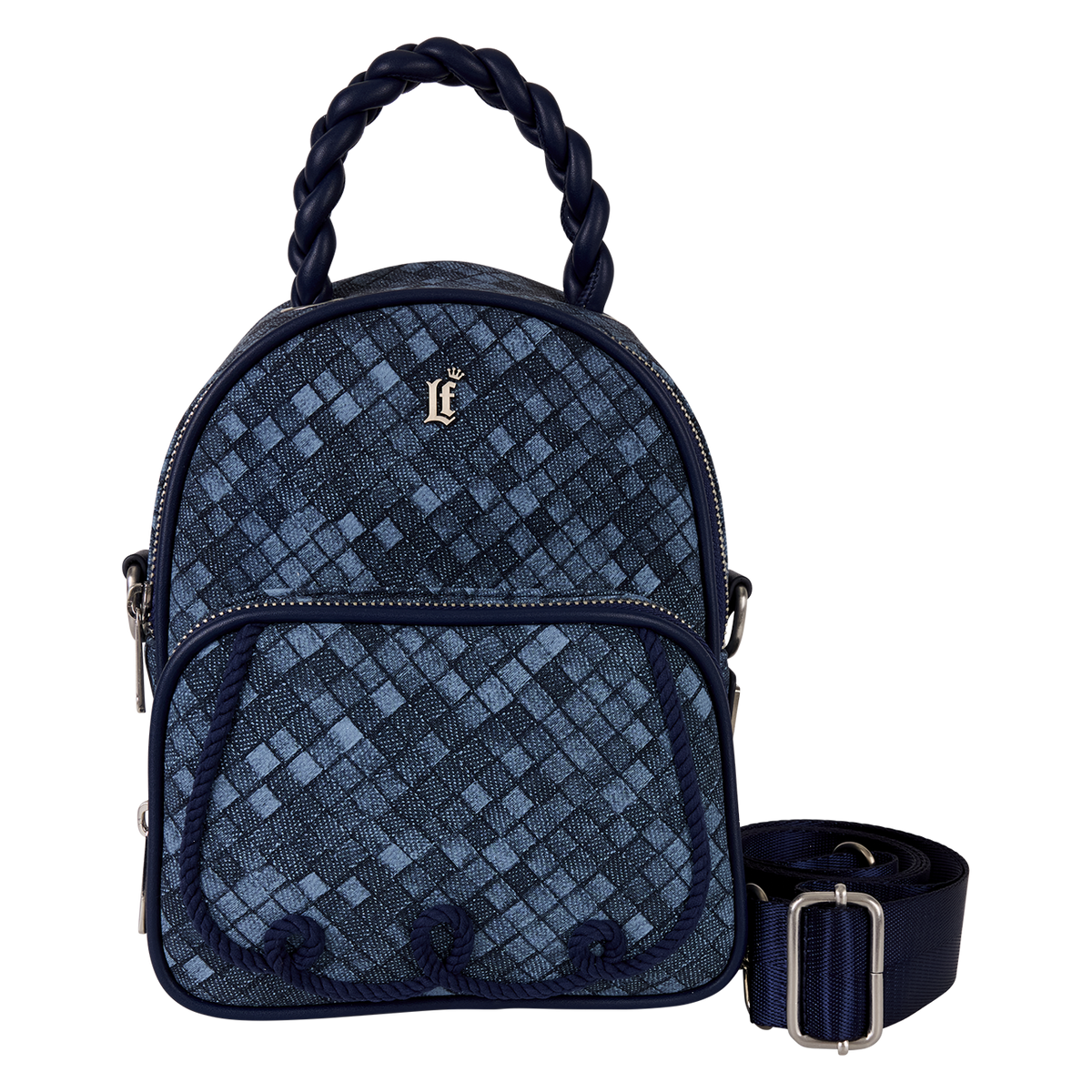 loungefly faux denim convertible mini backpack & crossbody bag