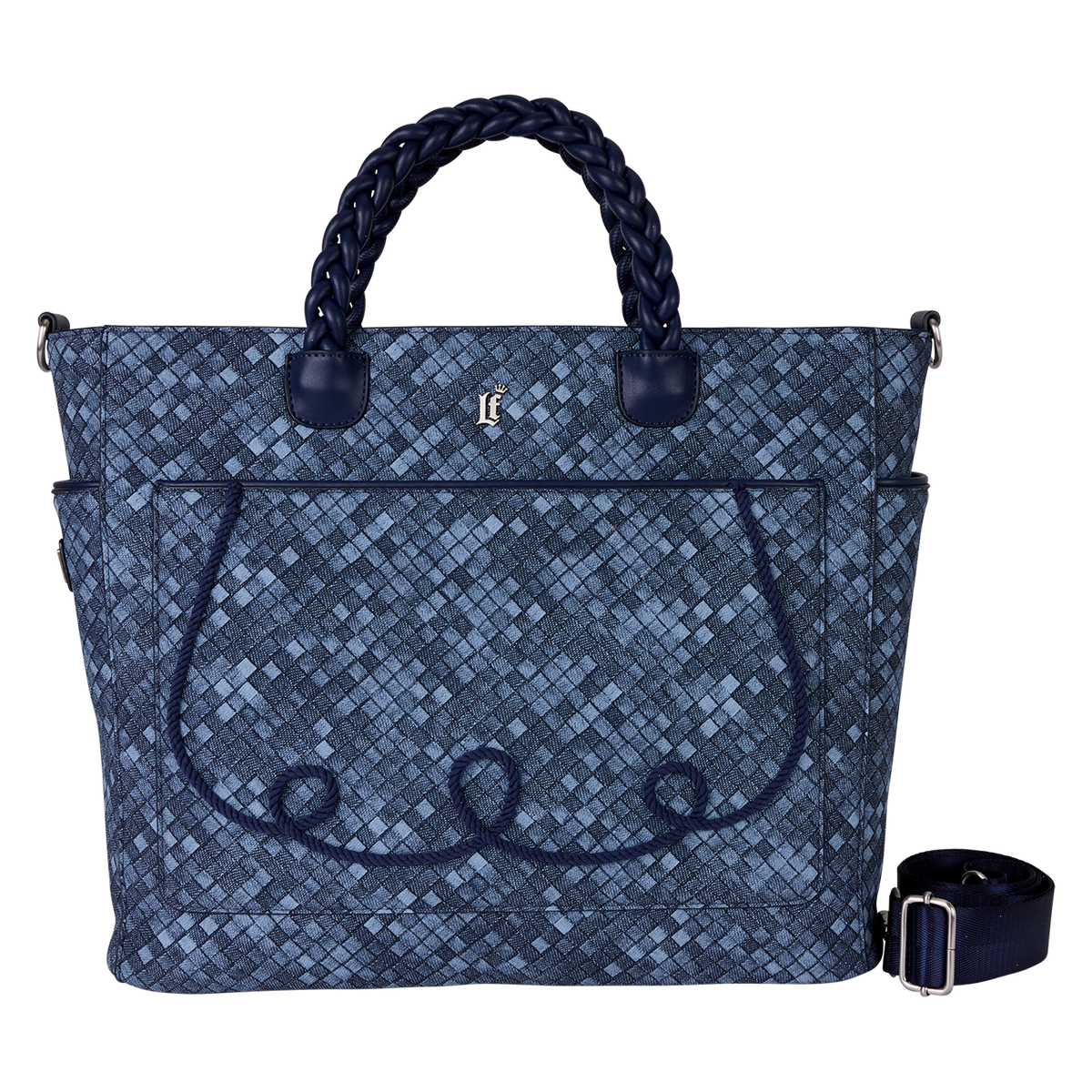 loungefly faux denim convertible backpack & tote crossbody bag