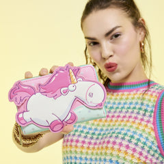 minions fluffy unicorn rainbow glitter zip around wallet