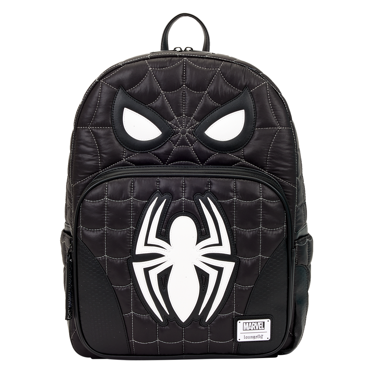 spider-man black & white suit cosplay quilted full-size backpack