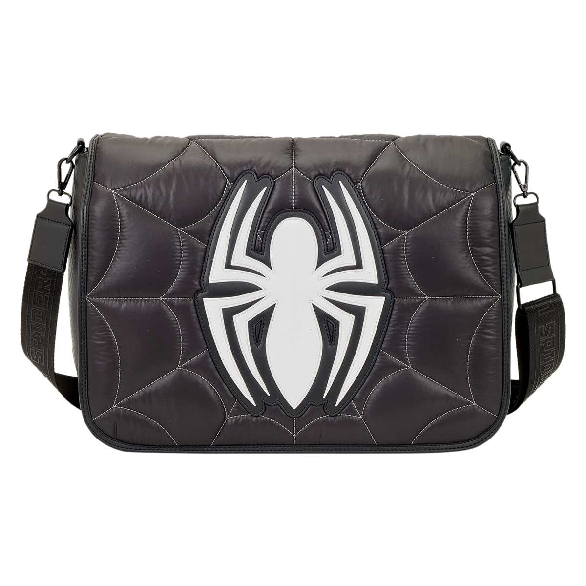 spider-man black & white suit quilted messenger crossbody bag