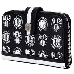 nba brooklyn nets logo zip around wallet
