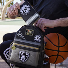 nba brooklyn nets patch icons zip around wallet