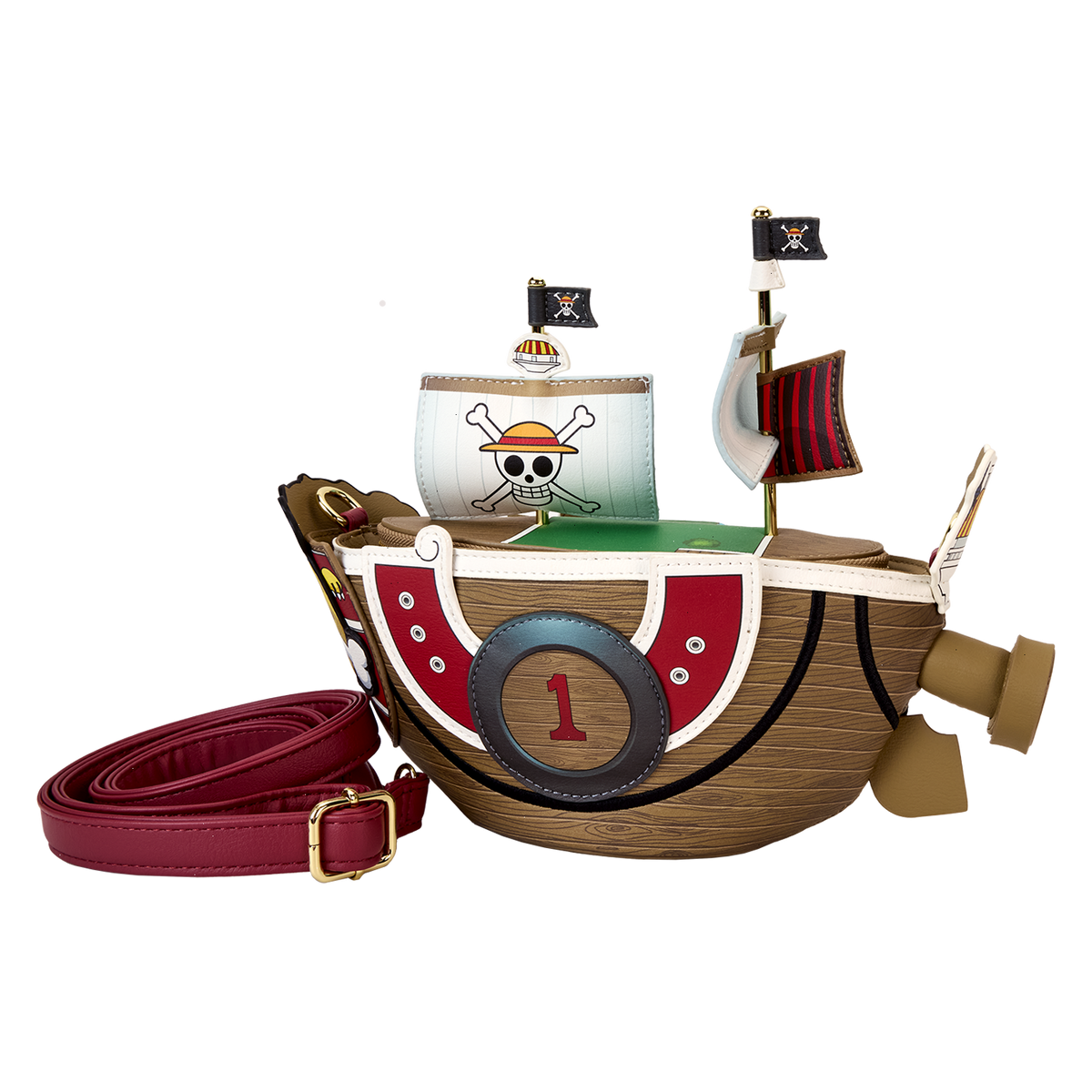 one piece thousand sunny ship figural crossbody bag