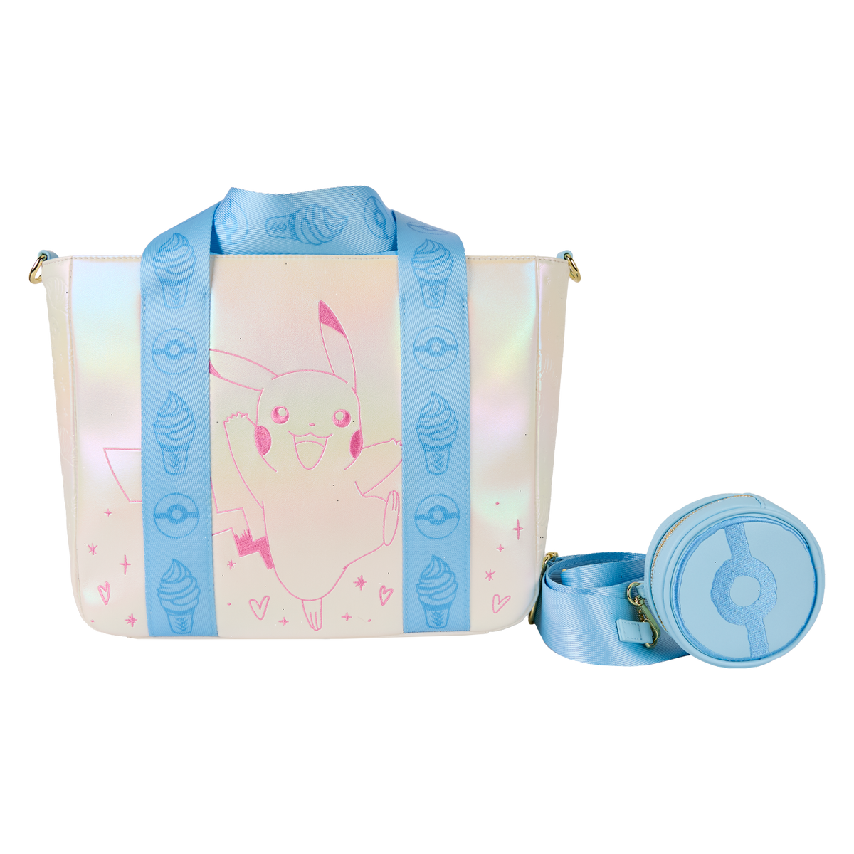 pokémon iridescent pikachu tote crossbody bag with coin bag