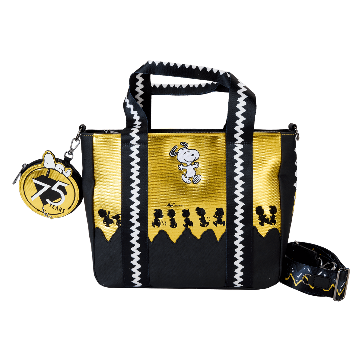 peanuts 75th anniversary snoopy & gang tote crossbody bag with coin bag