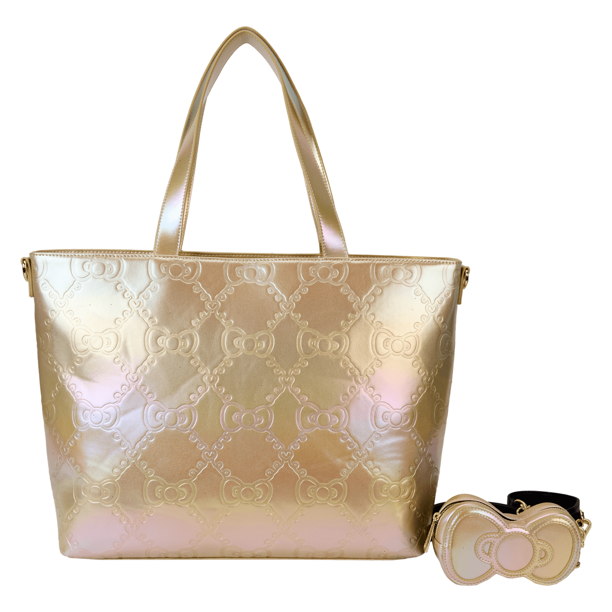 sanrio hello kitty 50th anniversary metallic gold tote crossbody bag with coin bag