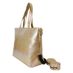 sanrio hello kitty 50th anniversary metallic gold tote crossbody bag with coin bag