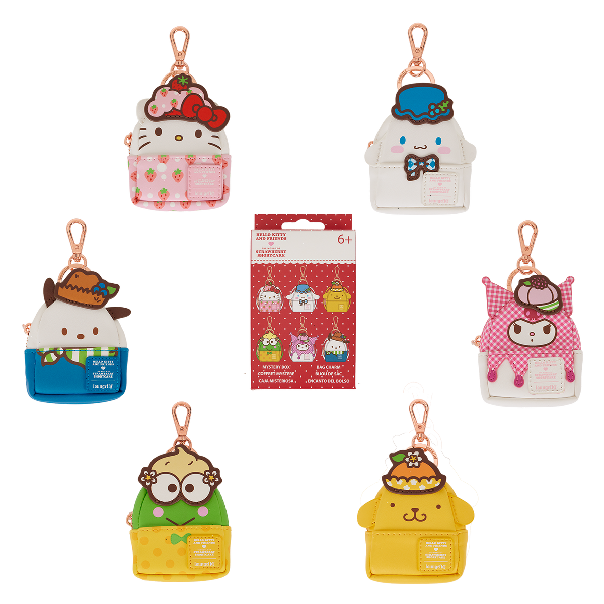 sanrio hello kitty & friends x strawberry shortcake cosplay mystery mini backpack keychain charm