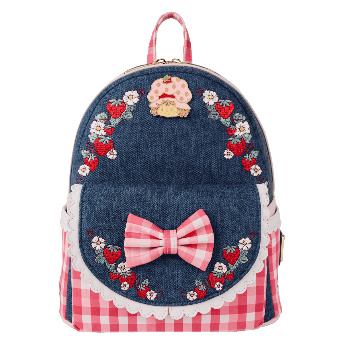 strawberry shortcake denim gingham mini backpack