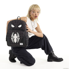 spider-man black & white suit cosplay quilted full-size backpack