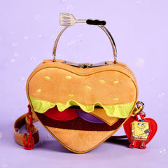 spongebob squarepants krabby patty plush heart figural crossbody bag