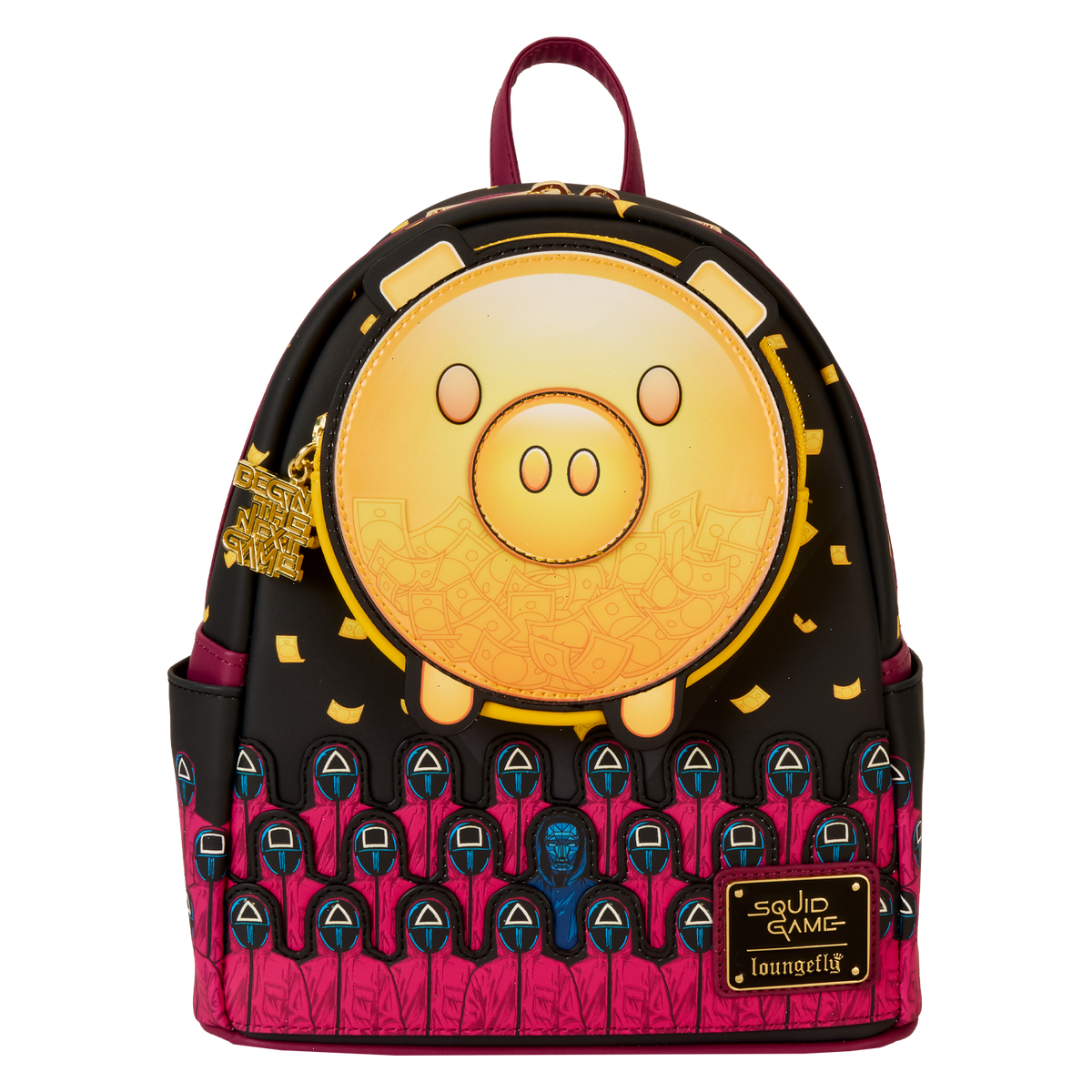 squid game piggy bank masked men glow mini backpack