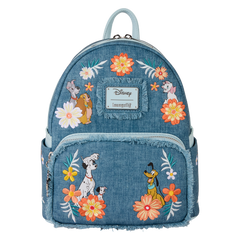 disney dogs & cats floral faux denim fringe mini backpack