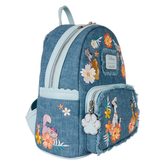 disney dogs & cats floral faux denim fringe mini backpack