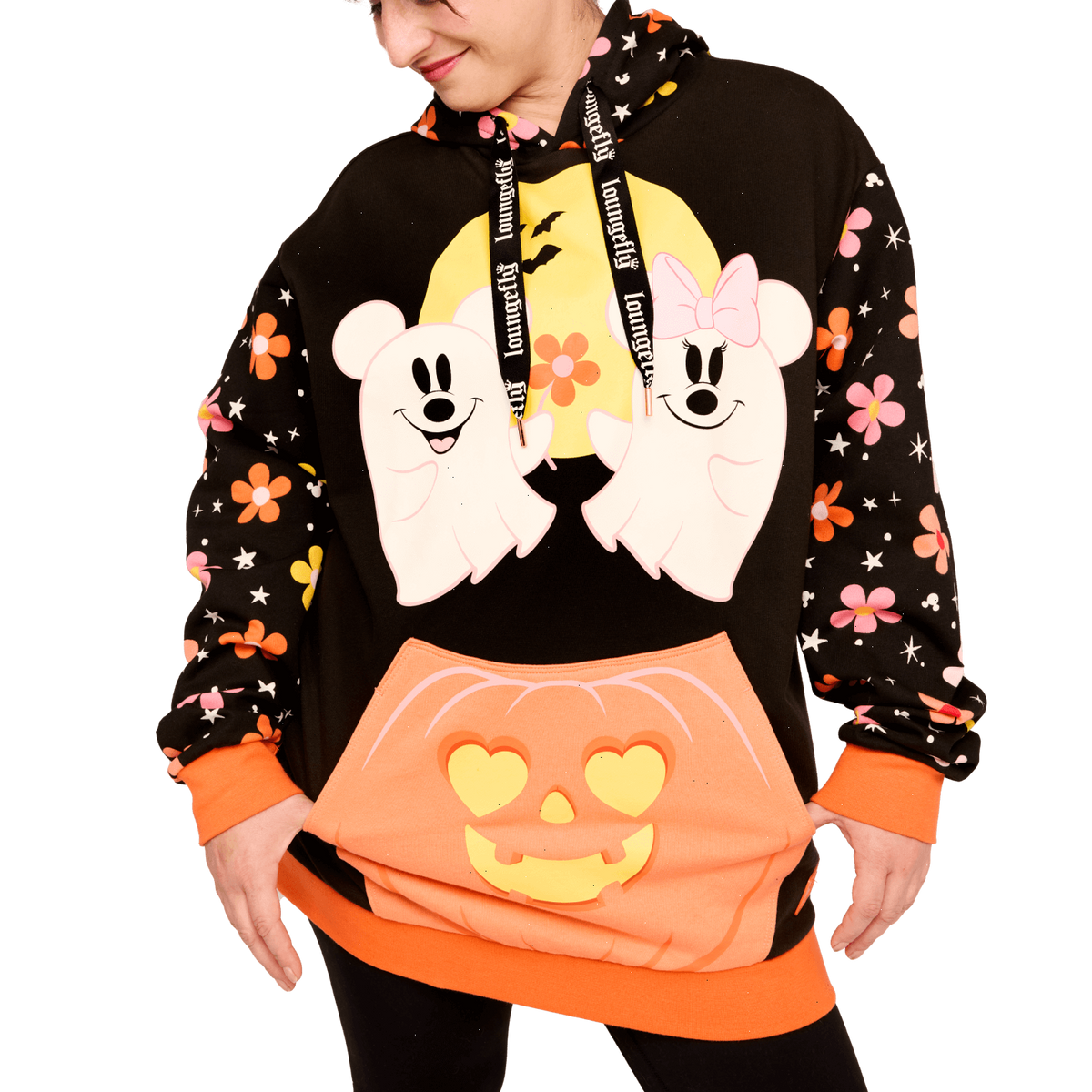mickey & minnie floral ghost glow unisex hoodie