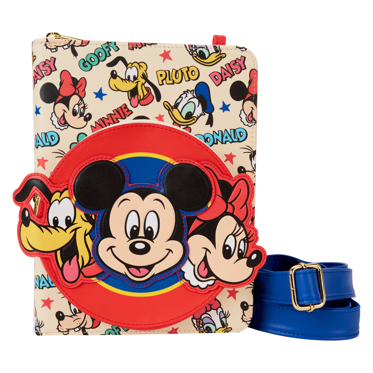 mickey & friends classic all-over print refillable stationery zip around crossbody journal