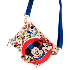 mickey & friends classic all-over print refillable stationery zip around crossbody journal