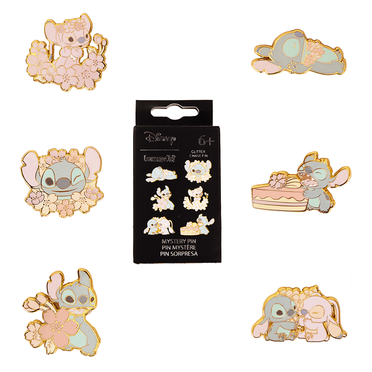 stitch & angel cherry blossom mystery box pin