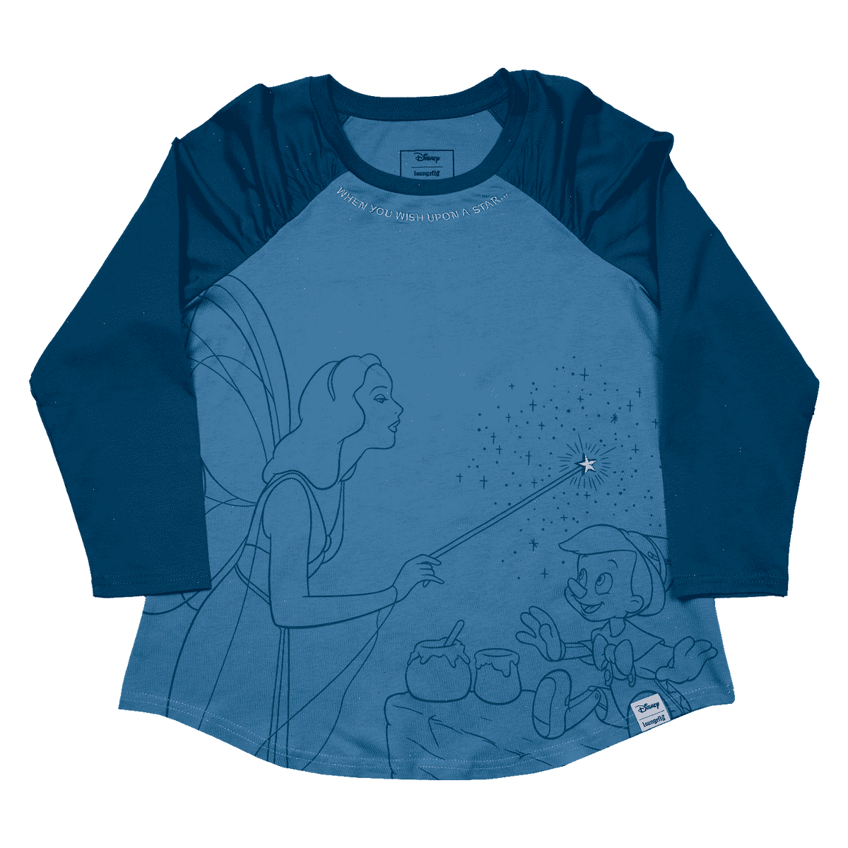 pinocchio blue fairy unisex raglan tee