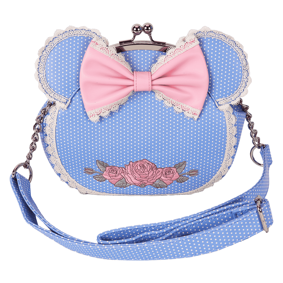 minnie mouse floral and lace kisslock crossbody bag