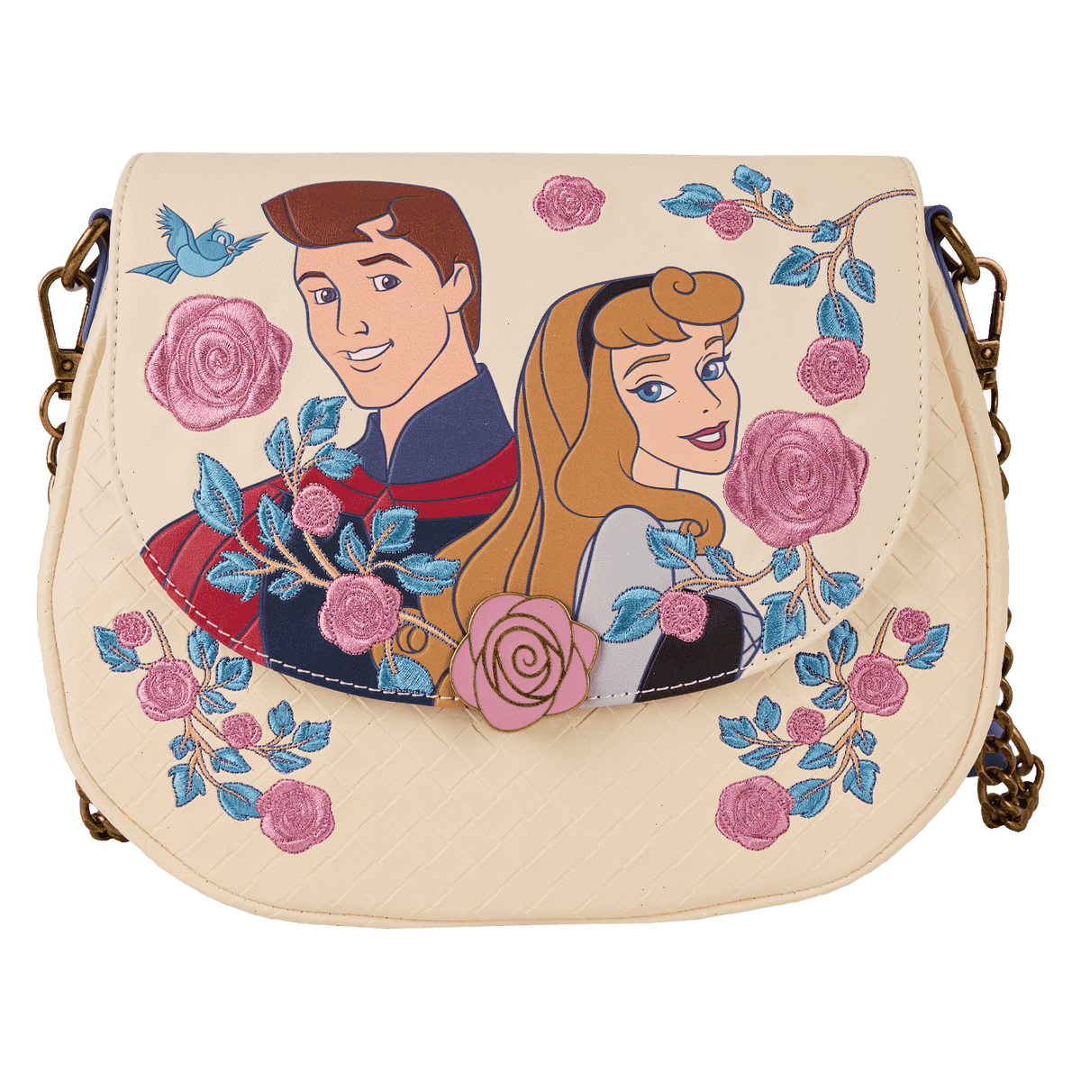sleeping beauty princess aurora & prince phillip floral crossbody bag