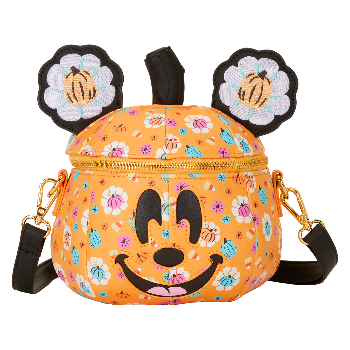 mickey mouse floral pumpkin head glow figural crossbody bag