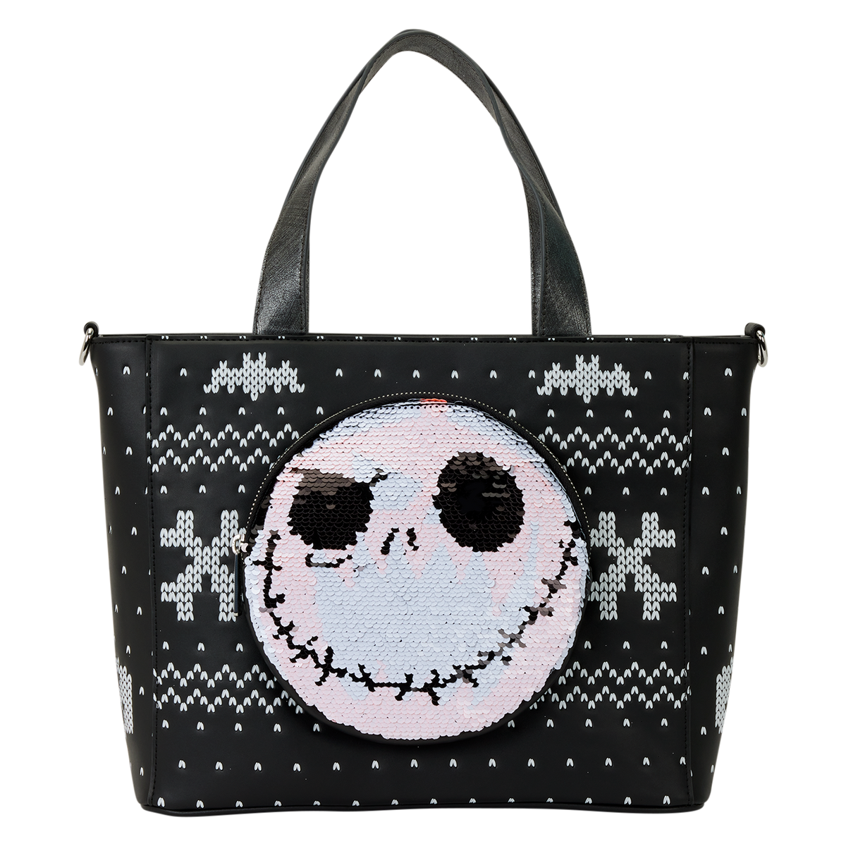 the nightmare before christmas jack skellington reversible sequins tote crossbody bag with coin bag