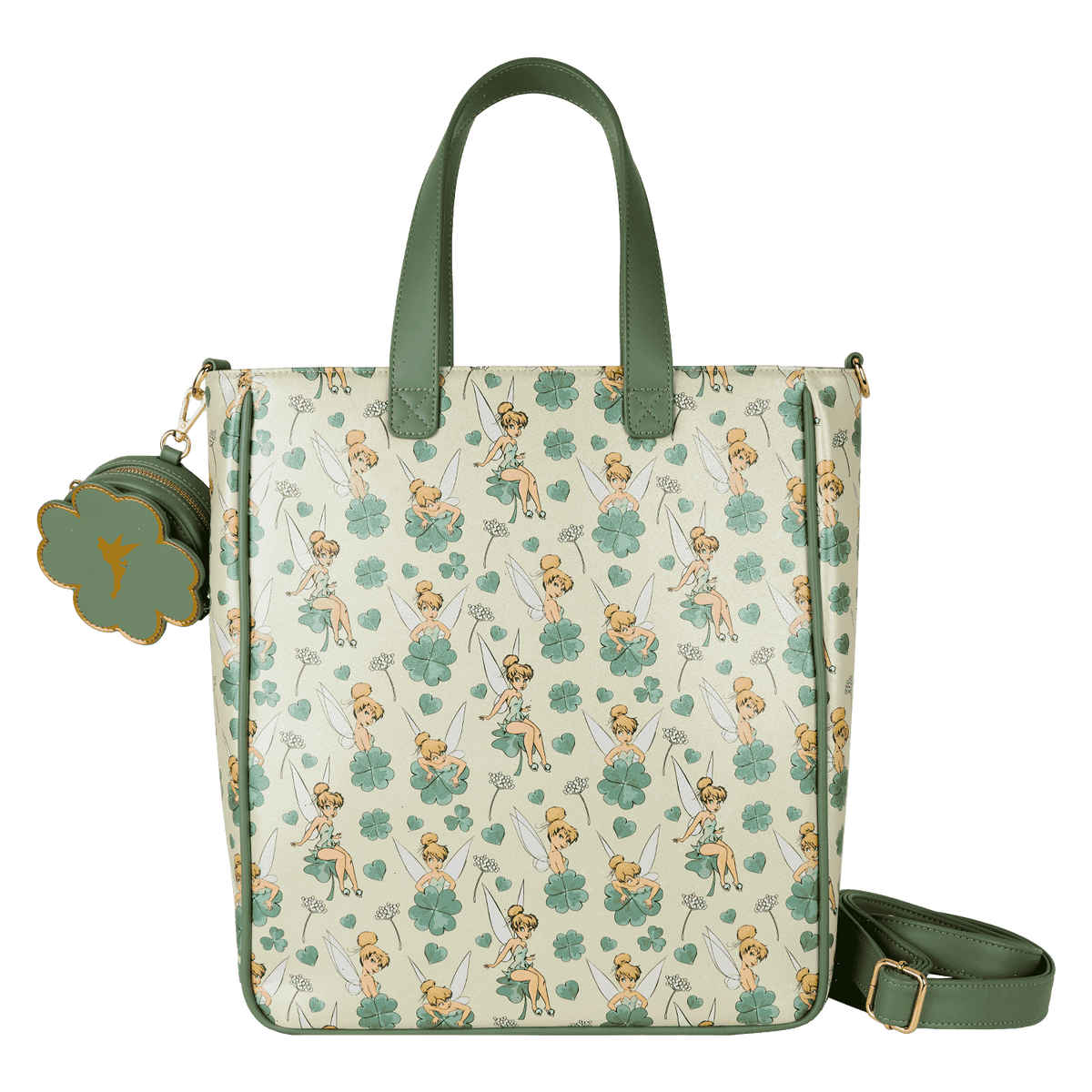 peter pan tinker bell clover all-over print tote crossbody bag with coin bag