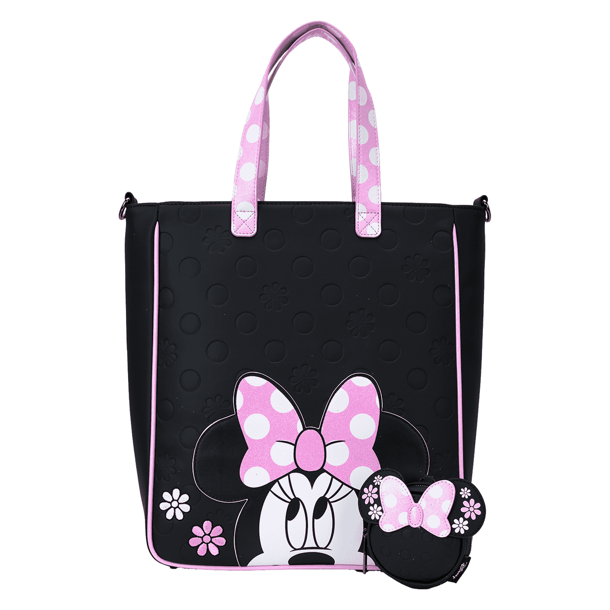 minnie mouse floral rock the dots tote crossbody bag with coin bag