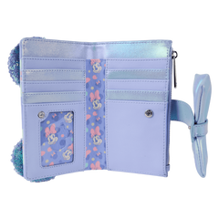 minnie mouse exclusive iridescent all-over print sequin ear flap wallet