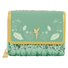 peter pan tinker bell holiday sequin tri-fold wallet