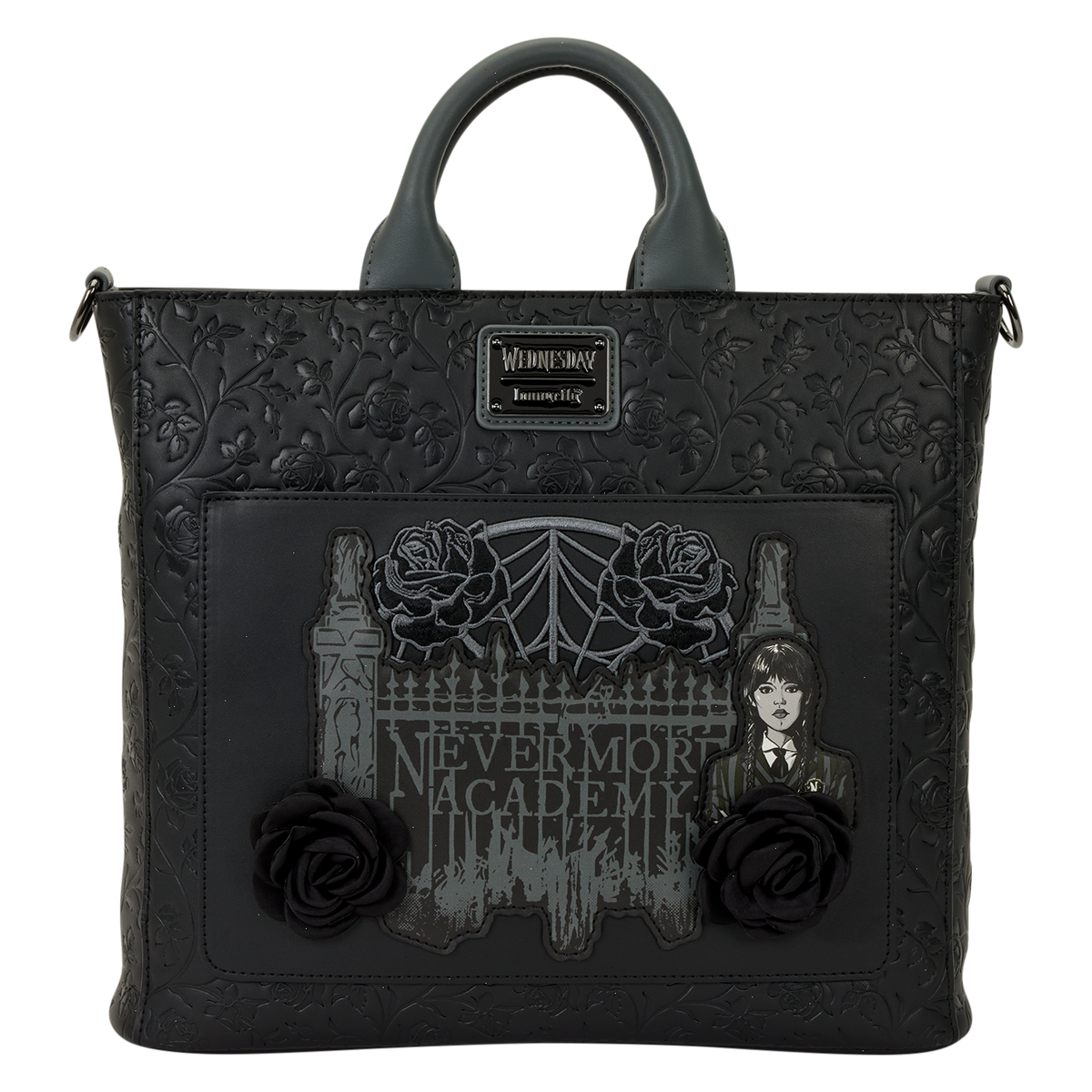 wednesday black roses convertible backpack & tote crossbody bag