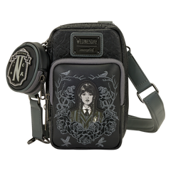 wednesday black roses cell phone crossbody bag with coin bag